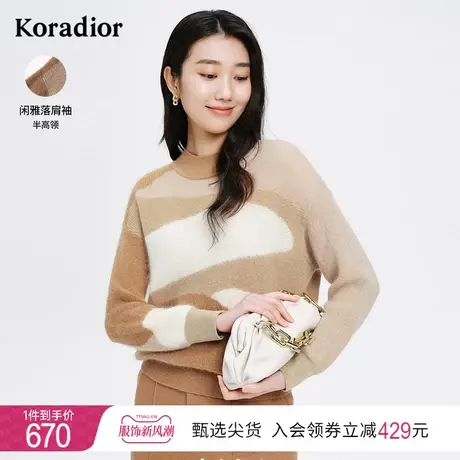 珂莱蒂尔长袖印花针织衫女针织上衣新款宽松显瘦别致设计感毛衣图片