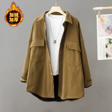 加绒加厚休闲外套女2024新款爆款秋冬季大码宽松慵懒风衬衫上衣潮商品大图