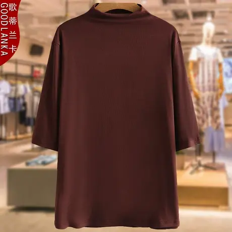 五分袖半高领上衣春秋新款2022加肥加大码妈妈装纯棉打底衫T恤图片