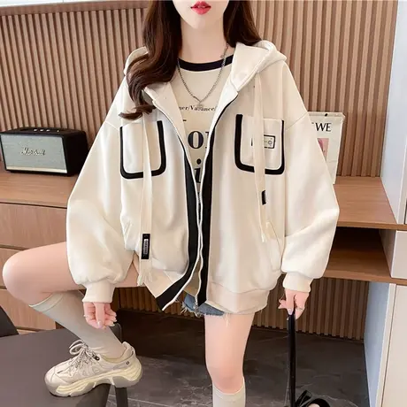 设计感小众棒球服外套女秋冬韩版宽松加绒加厚小个子撞色开衫卫衣商品大图