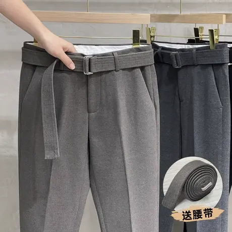 商务高端毛呢西裤男九分裤子直筒修身加厚2023新款男士休闲裤秋冬商品大图