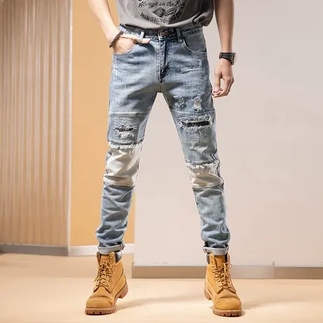 Modi Nick/摩帝尼克破洞男款牛仔裤休闲舒适做旧男士牛仔裤男款商品大图