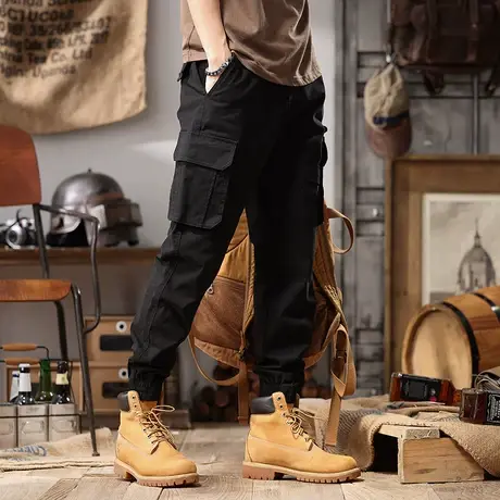 夏季潮流百搭男士工装裤休闲复古束脚裤大码直筒男款宽松运动长裤商品大图