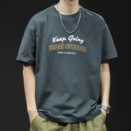 圆领短袖t恤男士半袖上衣潮牌大码2024新款男装美式印花男款体恤商品大图