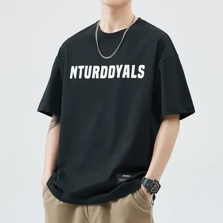 纯棉情侣装男款圆领体恤男装短袖夏季无领t恤男士半截袖夏日上衣商品大图