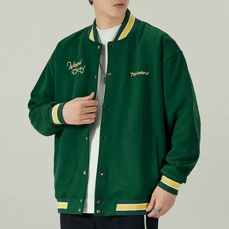 春季男装美式高街排扣V领夹克春秋款潮牌长袖棒球服外套春装上衣商品大图