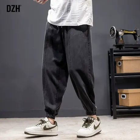 男生黑色冰丝牛仔裤男夏季薄款宽松束脚裤潮牌莱赛尔天丝九分裤商品大图