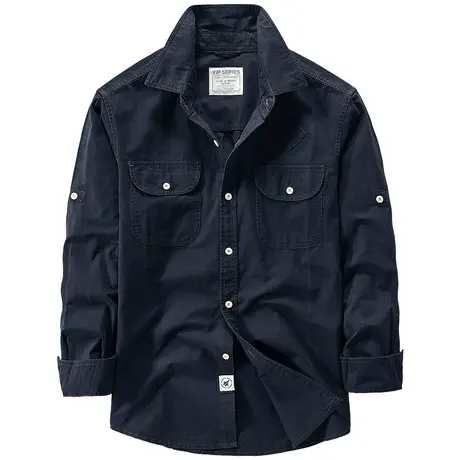 VIP工装衬衫男士长袖休闲宽松衬衣外套春秋纯棉美式复古上衣潮流商品大图