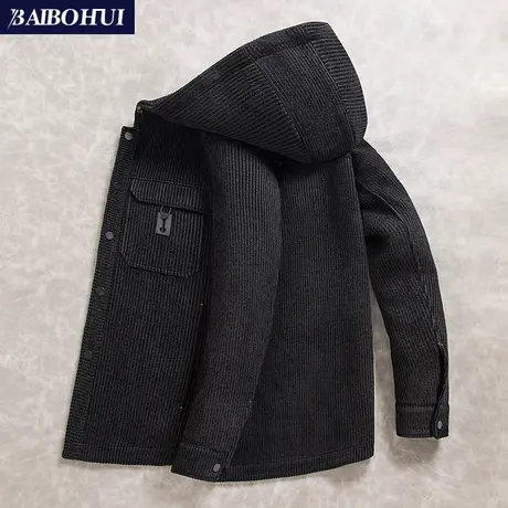 秋冬季加棉加厚工装连帽夹克男士新款时尚帅气灯芯绒外套潮流男装商品大图