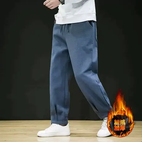 秋冬亚麻透气加绒直筒裤男式中国风宽松灯笼裤大码休闲棉麻休闲裤商品大图