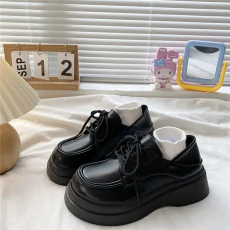 2023年春秋季新款白色英伦风松糕厚底乐福鞋女日系小皮鞋百搭单鞋商品大图