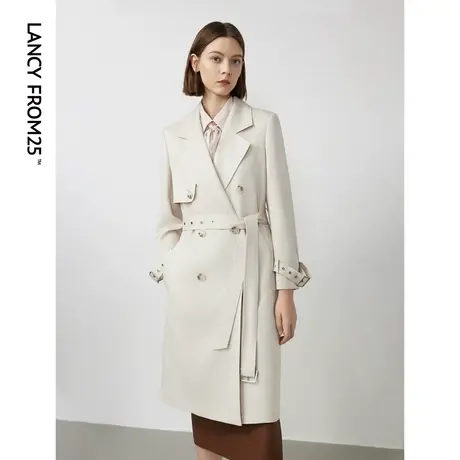 朗姿羊毛高级感显瘦垂感洋气流行女2024年春季新款白色风衣外套图片