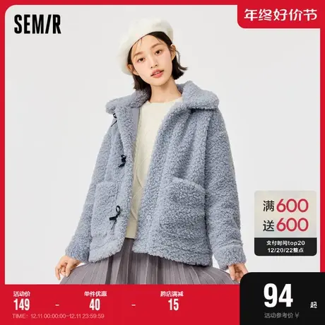 森马外套女蝴蝶结仿羊羔毛2022冬季新款宽松甜美女生百搭上衣流行图片