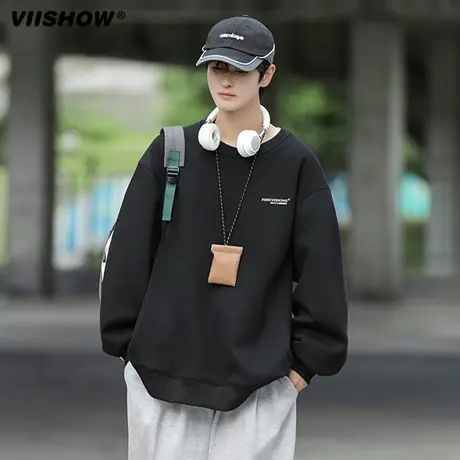 VIISHOW慵懒风卫衣男圆领秋冬韩版潮宽松字母印花长袖潮牌打底衫商品大图
