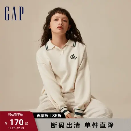 【断码优惠】Gap女装早春LOGO宽松廓形舒适高级POLO领毛衣721610图片