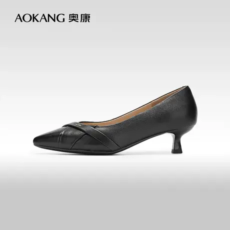 【门店发货】奥康女鞋 2024春季新款真皮简约舒适低跟浅口单鞋商品大图