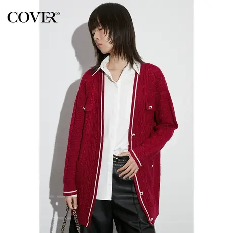 【昕怡粉丝专享】恩裳COVER新年红扭花休闲针织衫外套商品大图