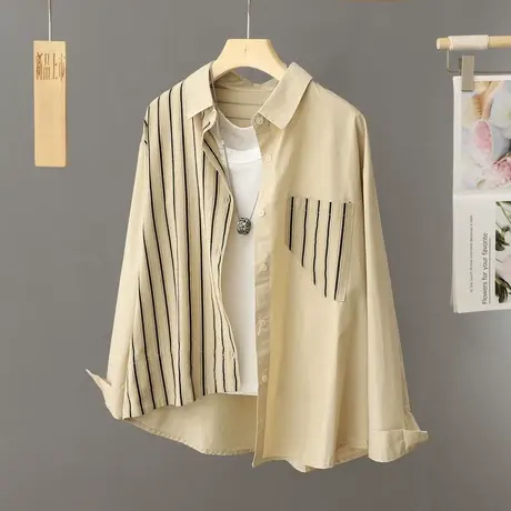 早春休闲条纹衬衫女外套2024年新款春秋季上衣小个子穿搭衬衣开衫图片