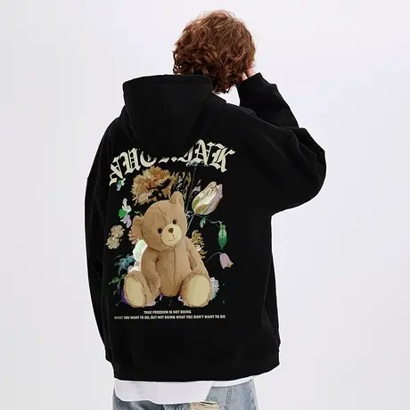 Nuthink美式潮流可爱小熊连帽卫衣男潮牌ins冬季小众情侣外套潮商品大图