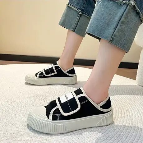 爆款魔术贴厚底帆布鞋女鞋2024春季新款包头半拖鞋子百搭休闲板鞋商品大图