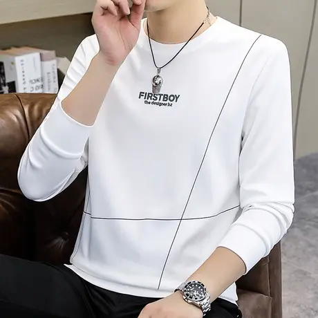 2023秋季新款长袖T恤男潮流时尚修身打底衫休闲百搭舒适圆领卫衣商品大图
