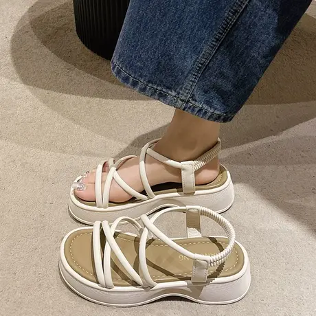 高级感凉鞋女2024夏季新款网红超火设计感小众百搭不累脚罗马凉鞋商品大图