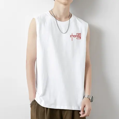 中国潮流潮牌运动背心男夏季薄款纯棉无袖t恤男汗衫跨栏健身坎肩商品大图