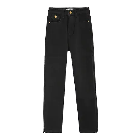 时尚气质加绒直筒牛仔裤2022年冬季新款女士简约修身显瘦通勤长裤商品大图