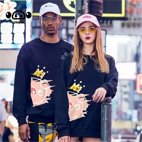 圆领套头卫衣女春秋薄款宽松中性风ins潮流甜酷美式潮牌情侣上衣商品大图