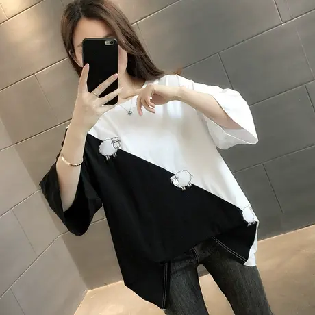 女装2023年新款秋季秋装纯棉短袖T恤宽松上衣服设计感打底衫爆款商品大图