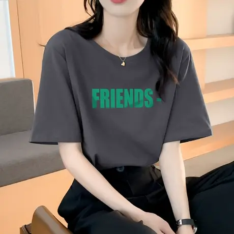 夏装短袖2023年新款宽松纯棉t恤女潮牌设计感印花体恤半袖上衣ins商品大图