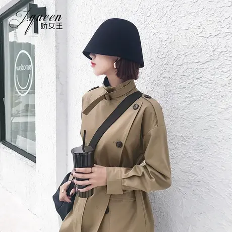 长款风衣女外套加厚秋冬立领收腰修身时尚工装中长款过膝气质大衣商品大图