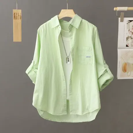 2023秋装新款纯棉白色衬衫女宽松大码休闲衬衣外套短款上衣寸衫潮图片