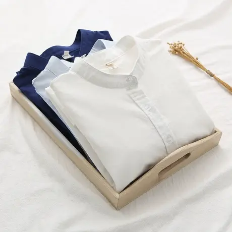 春秋日韩系简约修身纯色立领白衬衫女长袖小清新文艺学生打底衬衣图片