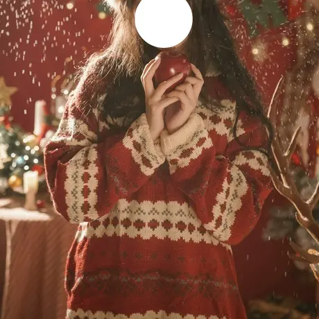 圣诞毛衣女复古日系秋冬外穿宽松设计感小众上衣慵懒风外套ins潮商品大图