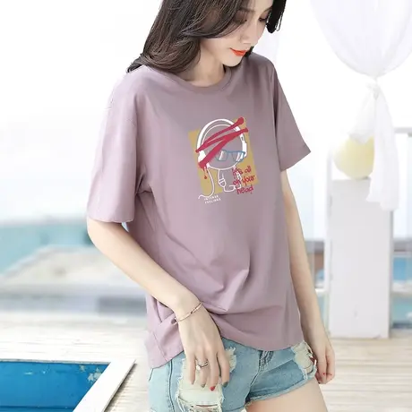 纯棉短袖t恤女2023年夏季新款休闲印花半袖女装宽松夏装半袖上衣图片