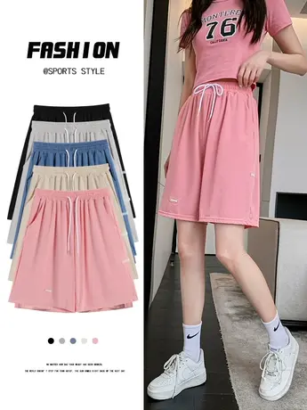 冰丝短裤女夏季薄款2023年新款宽松高腰直筒休闲阔腿运动五分裤子图片