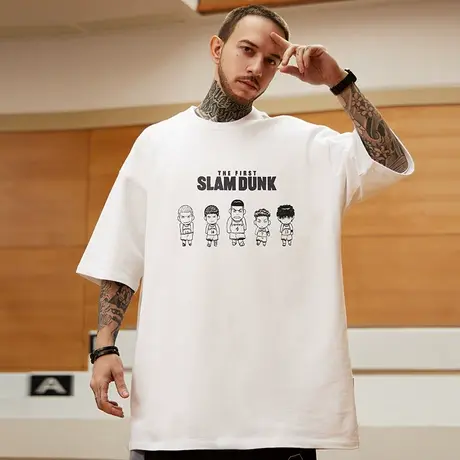 日系潮牌胖子男装大码宽松卡通青少年短袖T恤加肥加大半袖潮流男商品大图