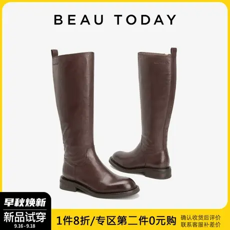 BeauToday棕色长筒靴女2023新款BT厚底瘦瘦靴女春秋骑士靴女高筒图片