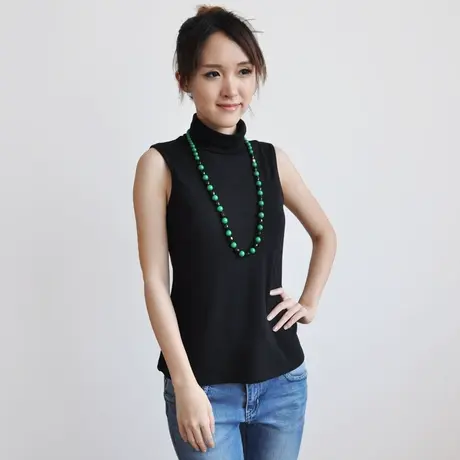 必菩妈妈高领打底内搭自带胸垫免穿文胸背心女春秋无袖t恤图片