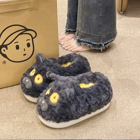 冬季棉拖鞋女外穿卡通可爱猫咪家居室内包跟厚底防滑保暖毛绒棉鞋商品大图