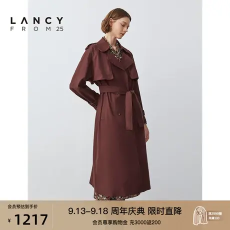 朗姿2022秋季新款中长款风衣外套女系腰带经典款气质商场同款女装图片