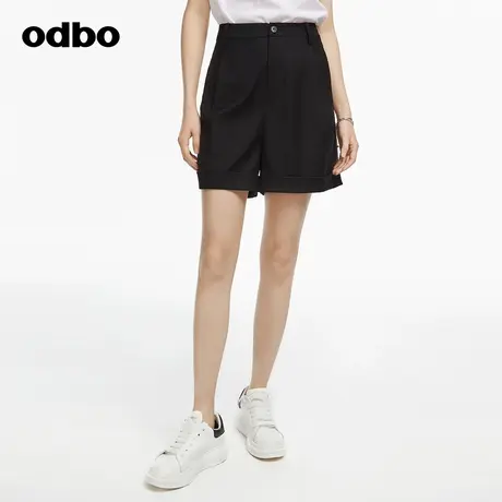 odbo/欧迪比欧时尚气质高腰黑色西装休闲裤女夏季新款百搭短裤子商品大图