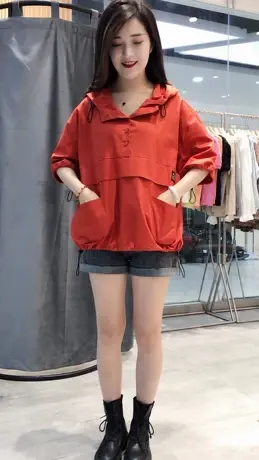 2023夏季新款短袖衬衫女宽松韩版连帽上衣百搭时尚中袖小衫衬衣潮商品大图