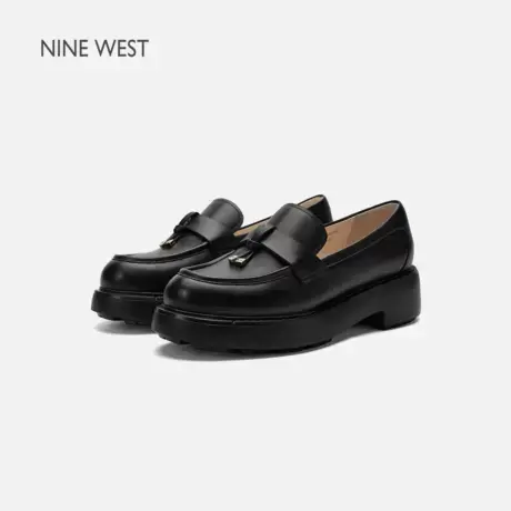 Nine West/玖熙厚底乐福鞋女2025夏季新款圆头真皮英伦风单鞋时尚商品大图