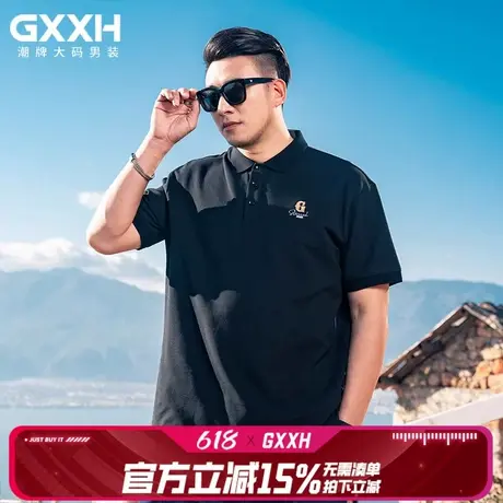 GxxH大码男装2024夏季新款男士短袖POLO衫潮牌刺绣翻领半袖上衣商品大图