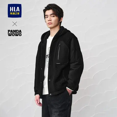 HLA/海澜之家panda wowo熊猫连帽夹克2024秋冬新款休闲防风外套男图片