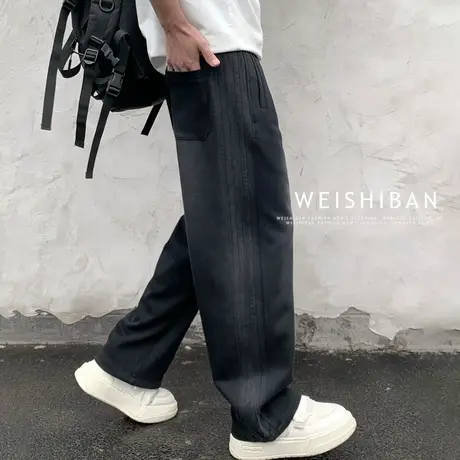 高级感扎染休闲裤男春夏款条纹拼接运动抽绳卫裤潮流宽松垂感卫裤商品大图