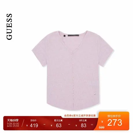 GUESS25年新款夏季女士圆珠装饰竖纹纯色短袖针织衫-OP2K5411商品大图