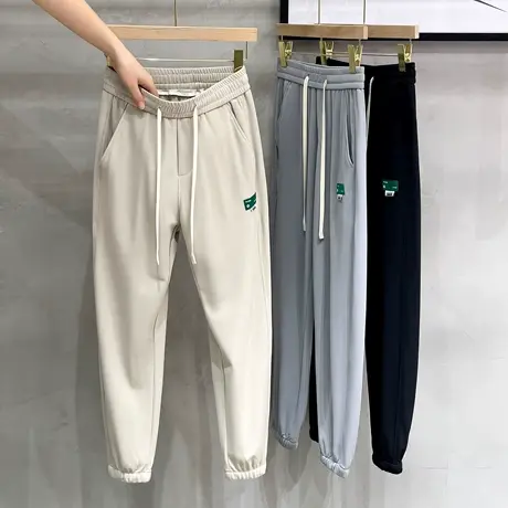 冰丝垂感男士松紧腰休闲裤2023夏季薄款美式运动宽松九分裤男长裤图片